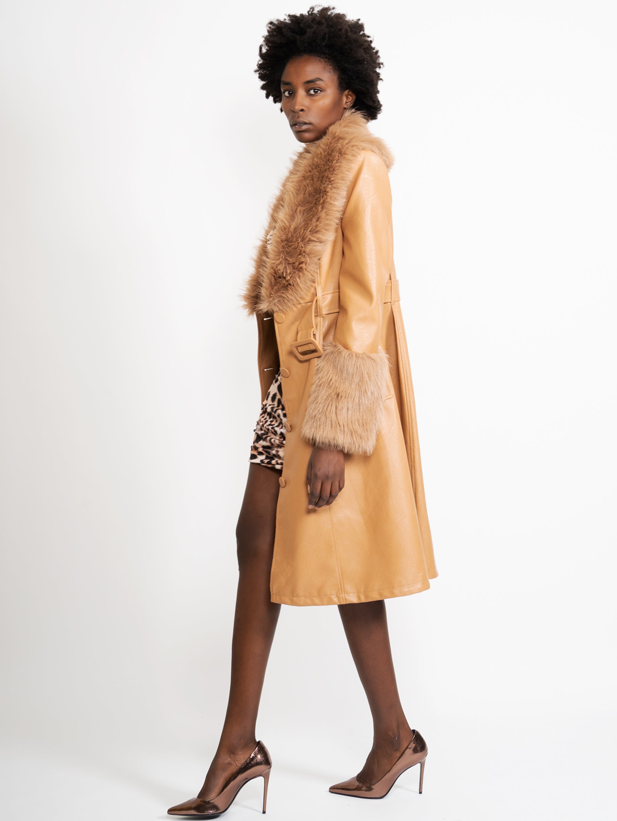 ANIYE BY Brown Faux Leather Coat TRYME Shop