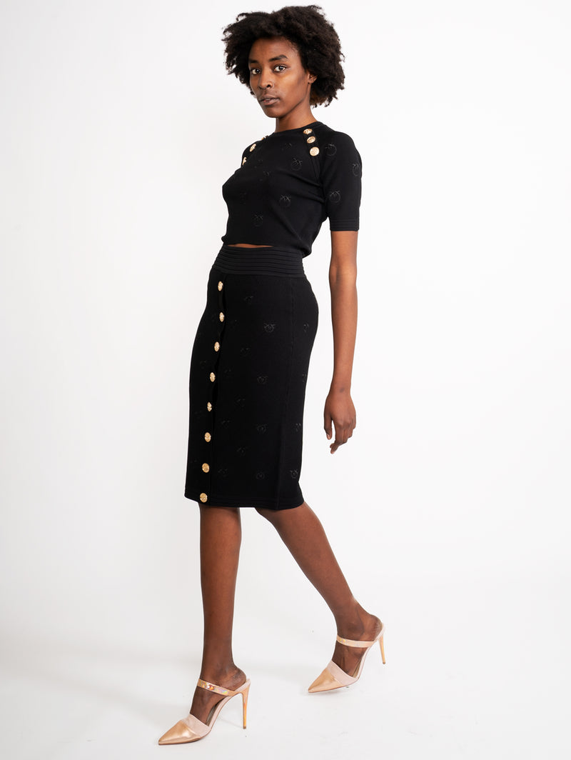 Black midi skirt with gold cheap buttons