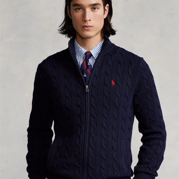 RALPH LAUREN - Cable Cardigan with Blue Zip – TRYME Shop